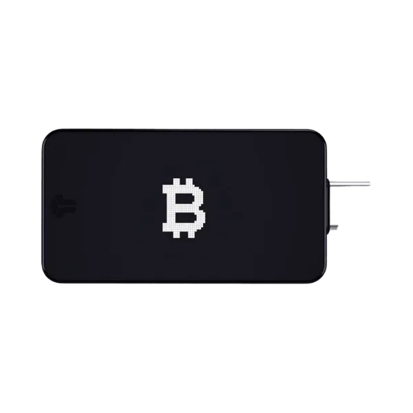 BitBox02, svart hardware-lommebok med Bitcoin-symbol