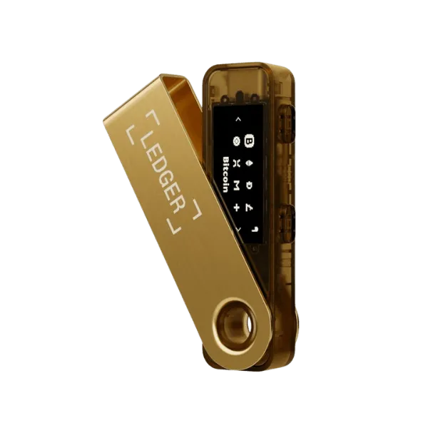 Ledger Nano S Plus, hardware-lommebok i gullfarget utførelse