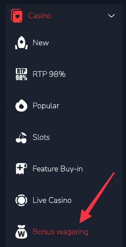 pil som peker pa Bonus wagering pa bitz kryptocasinos nettside