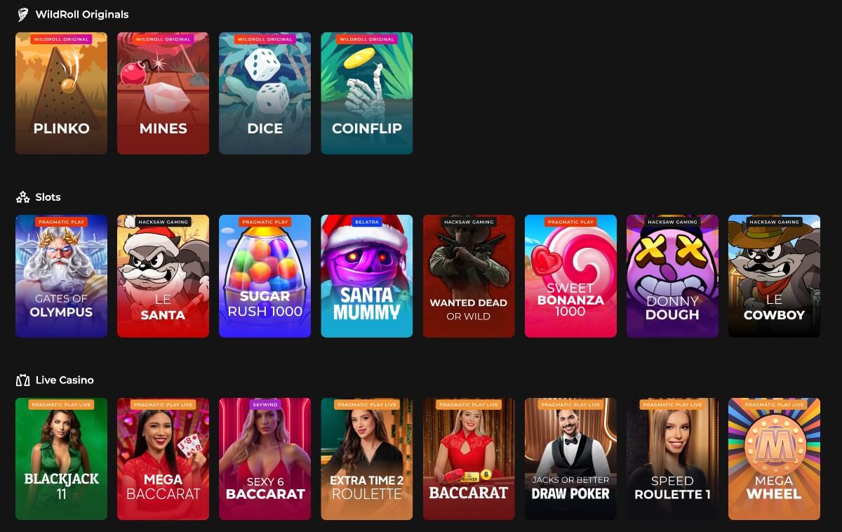 spillutvalg pa WildRoll bitcoin casino